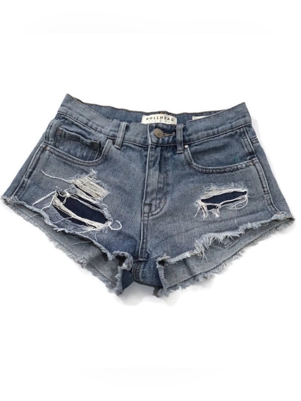Bullhead Women's Blue High Rise Distressed Denim Shorts